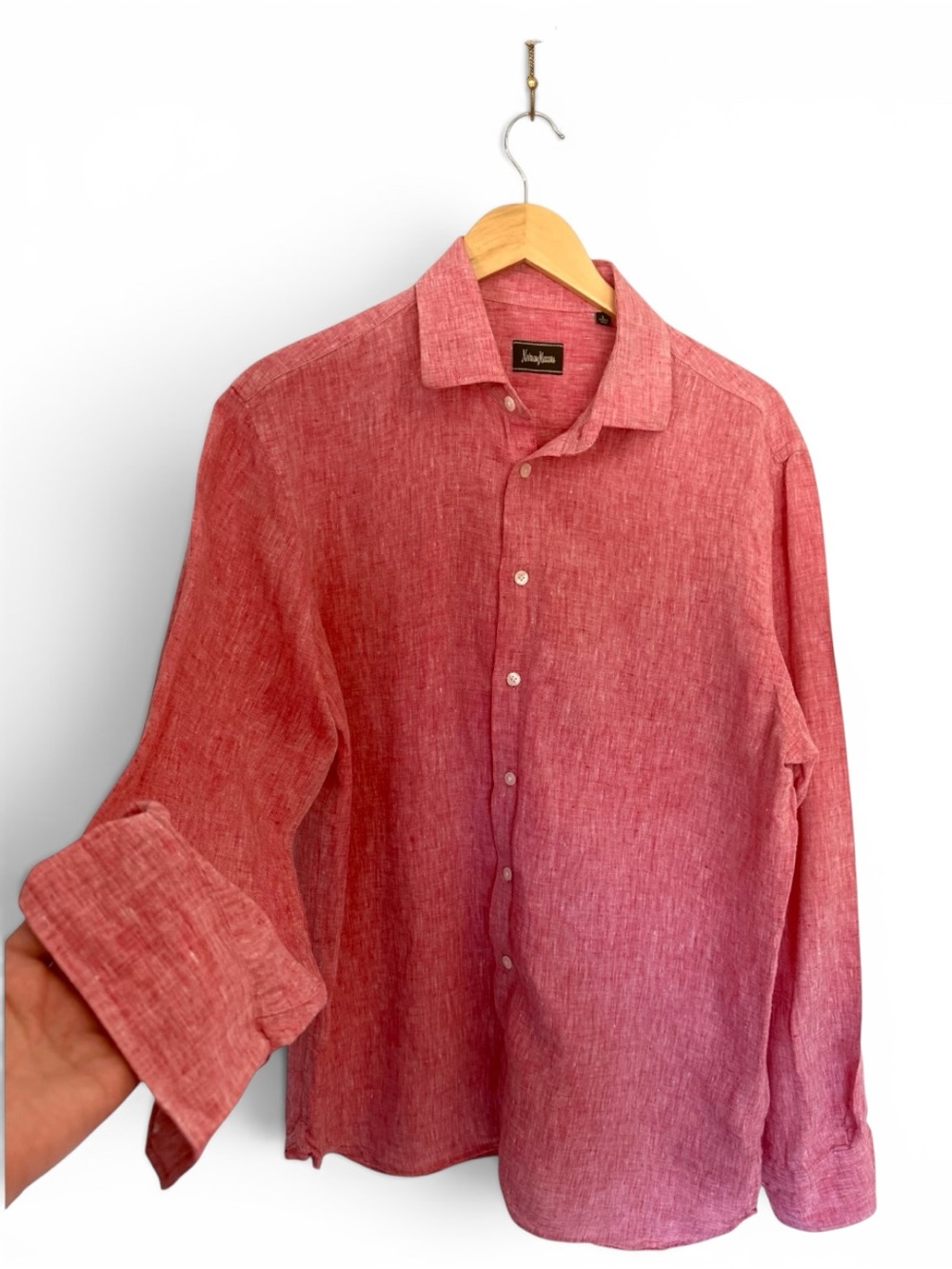 Neiman Marcus Men's Coral-Red Linen Button-Down Shirt